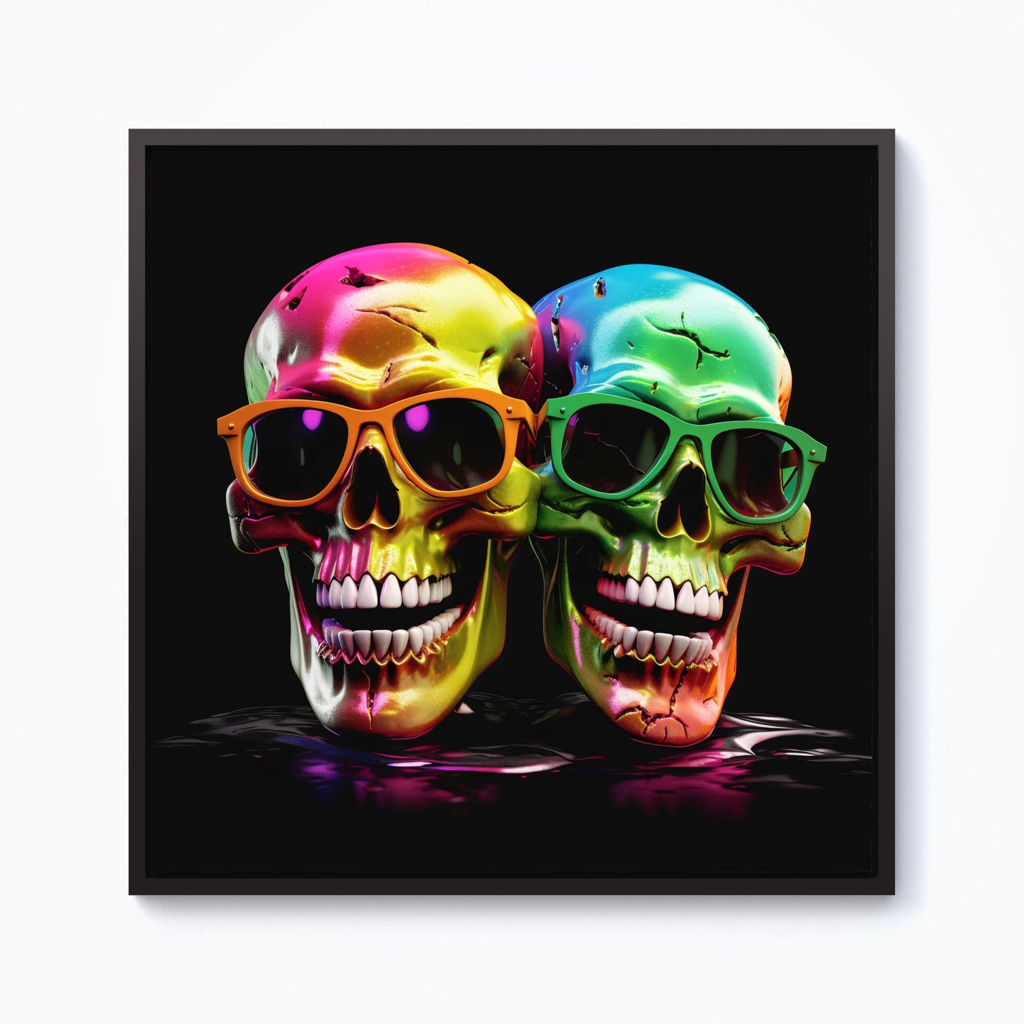 Happy Skeletons In Sunglasses Framed Canvas