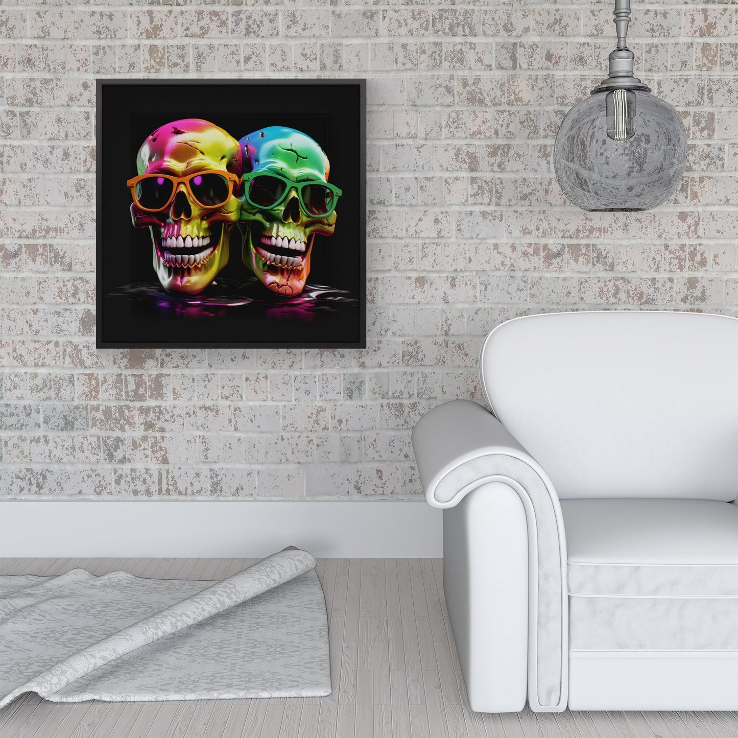 Happy Skeletons In Sunglasses Framed Canvas