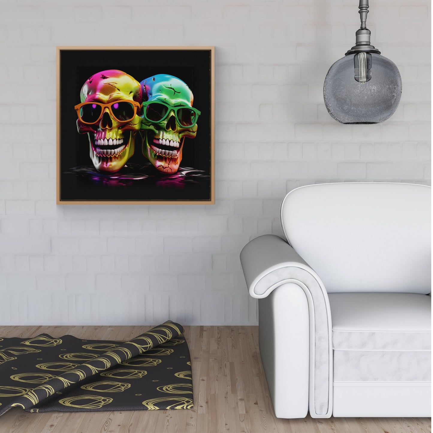 Happy Skeletons In Sunglasses Framed Canvas