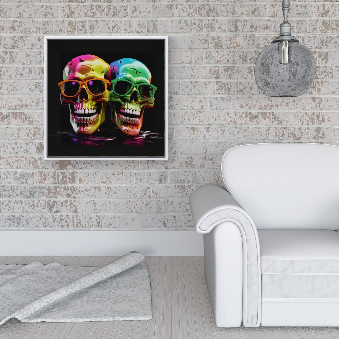 Happy Skeletons In Sunglasses Framed Canvas