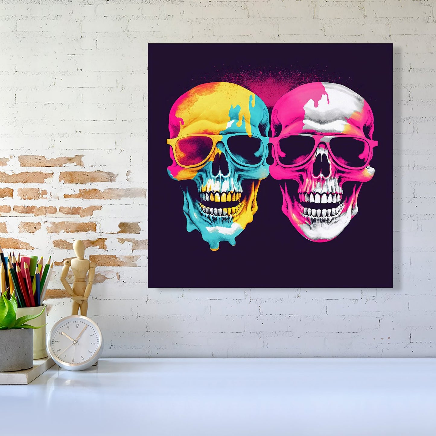 Pinks And Blue Happy Skeletons Canvas