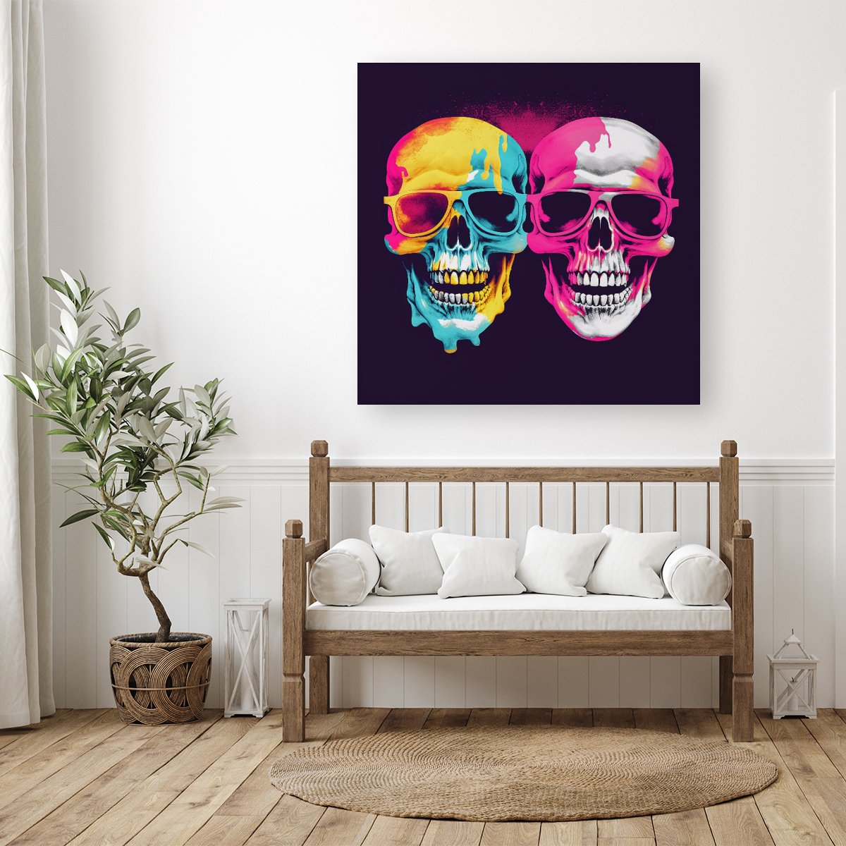 Pinks And Blue Happy Skeletons Canvas