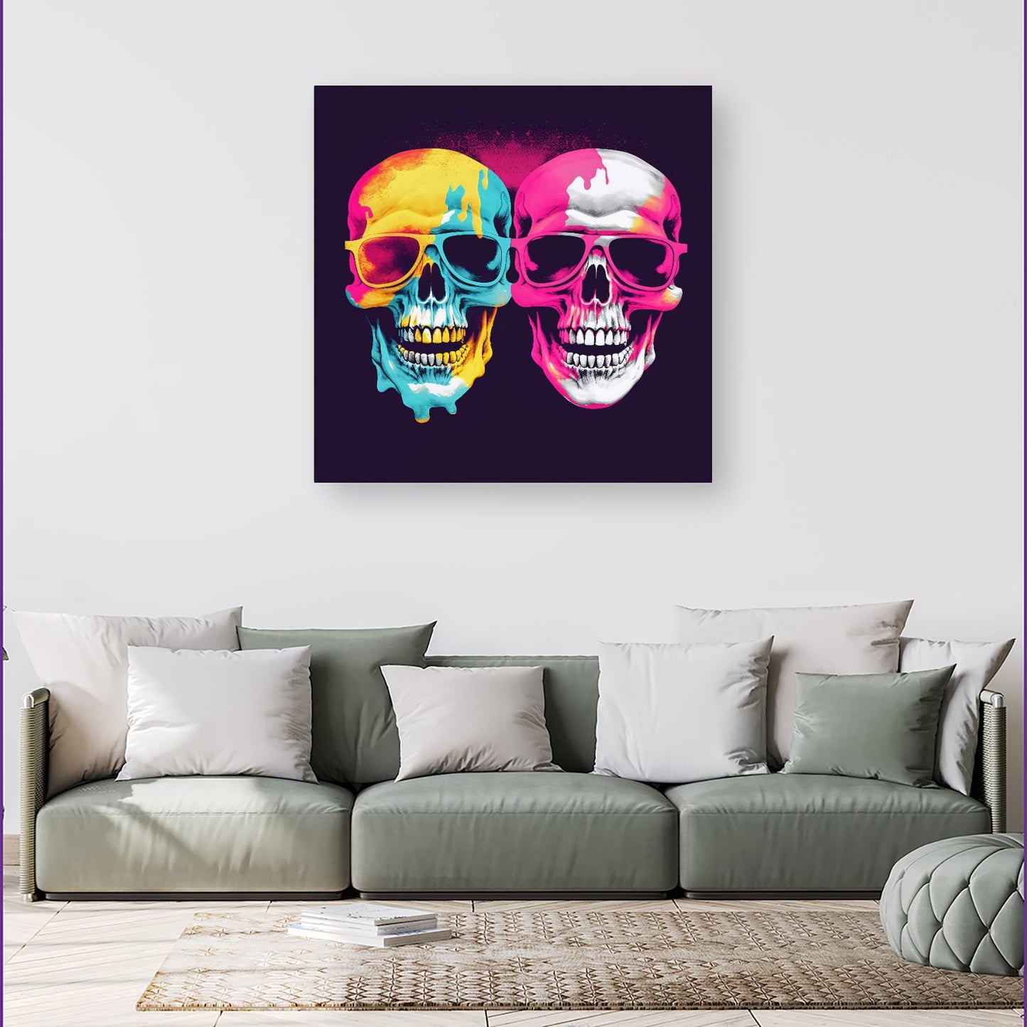 Pinks And Blue Happy Skeletons Canvas