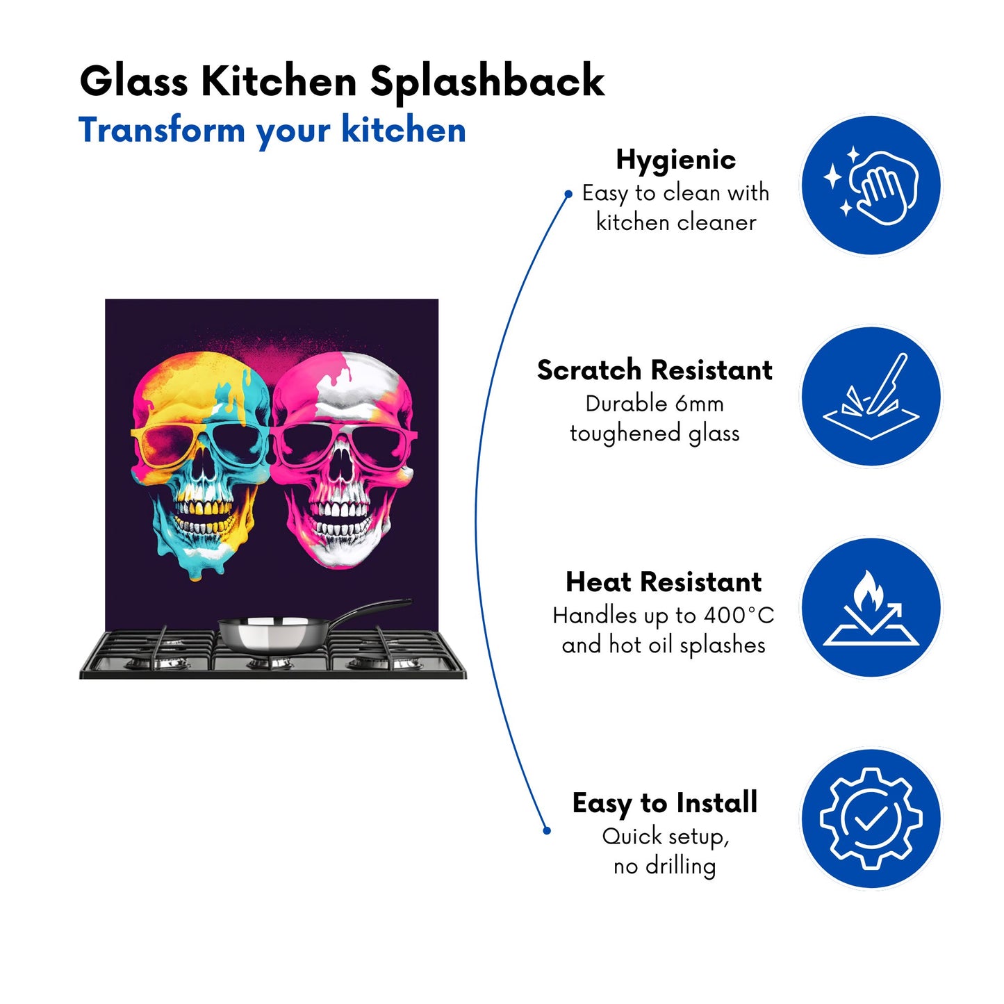 Pinks And Blue Happy Skeletons Kitchen Splashback
