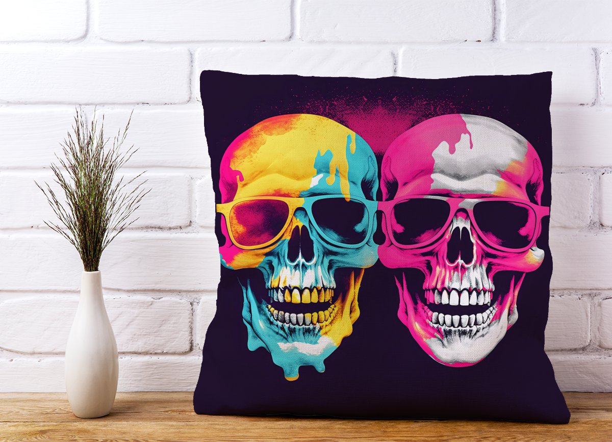 Pinks And Blue Happy Skeletons Cushions