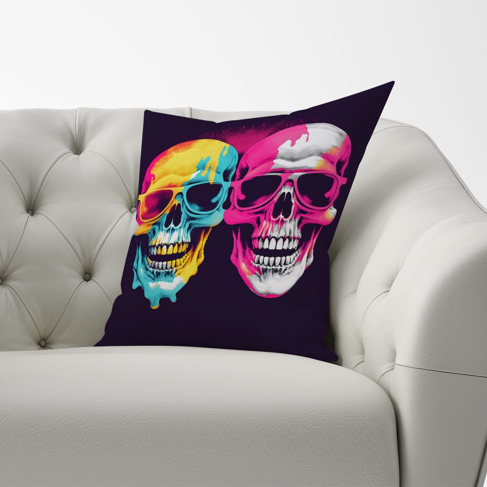 Pinks And Blue Happy Skeletons Cushions