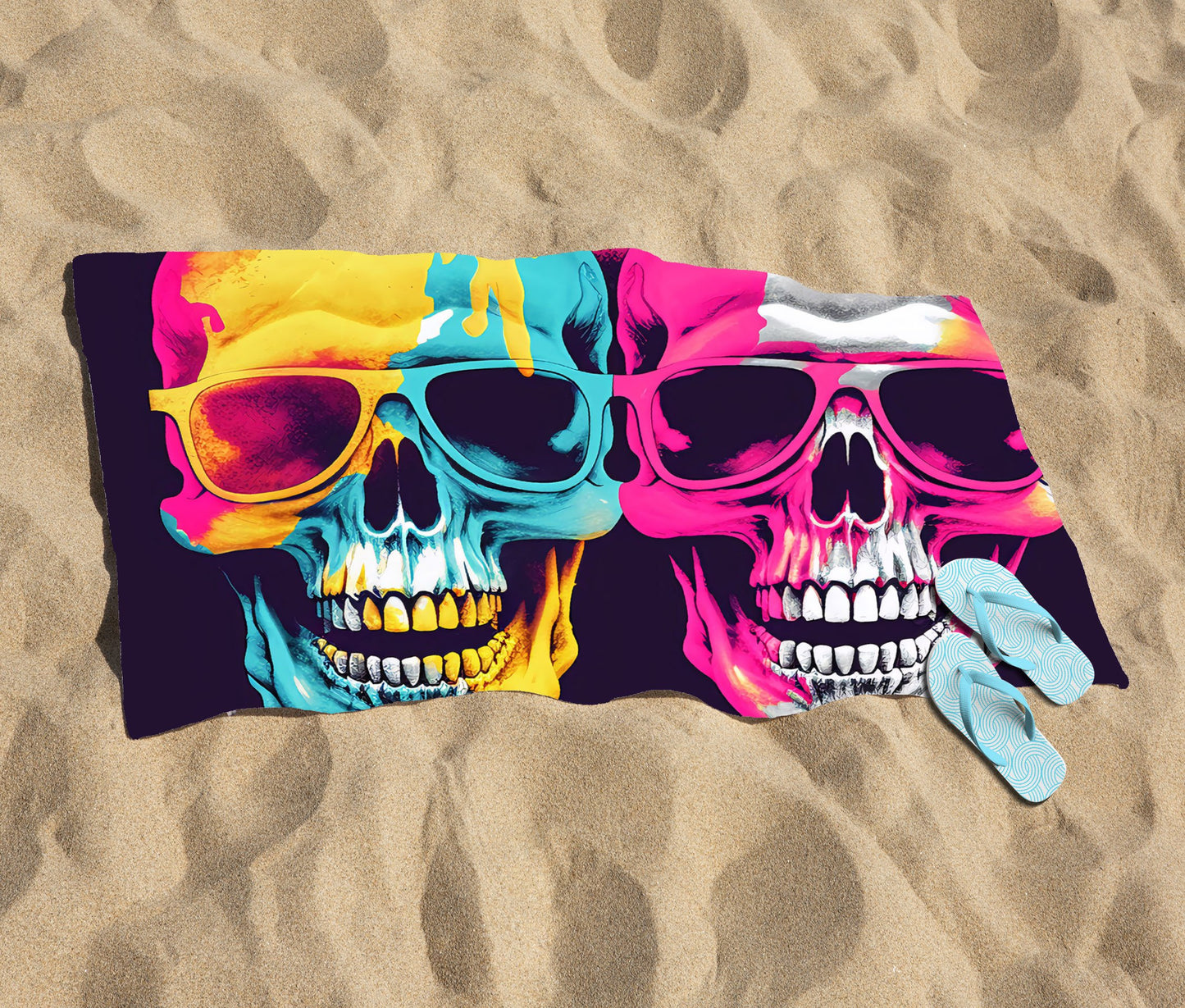 Pinks And Blue Happy Skeletons Beach Towel