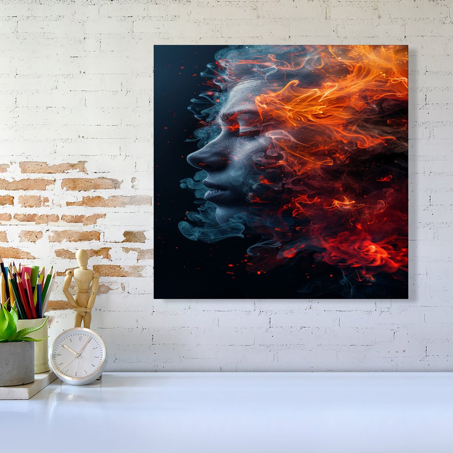 Fiery Mindscape: Portrait In Flames Canvas