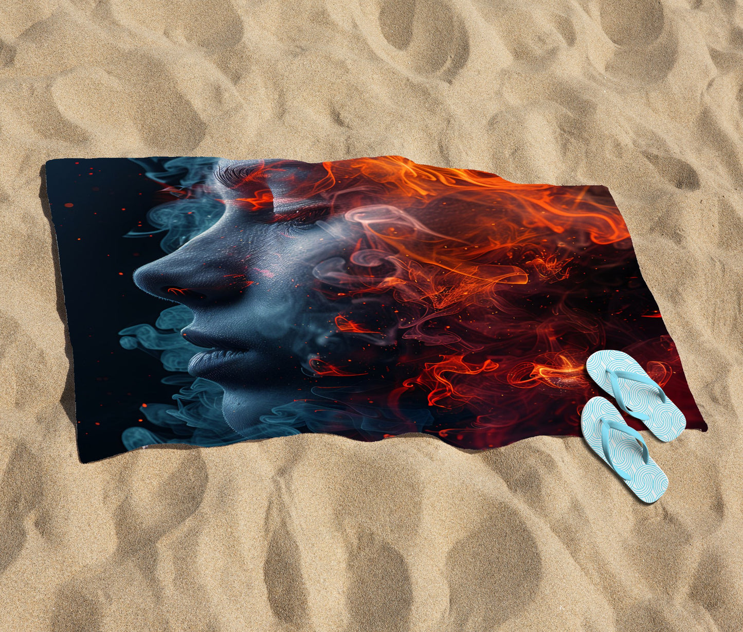 Fiery Mindscape: Portrait In Flames Beach Towel