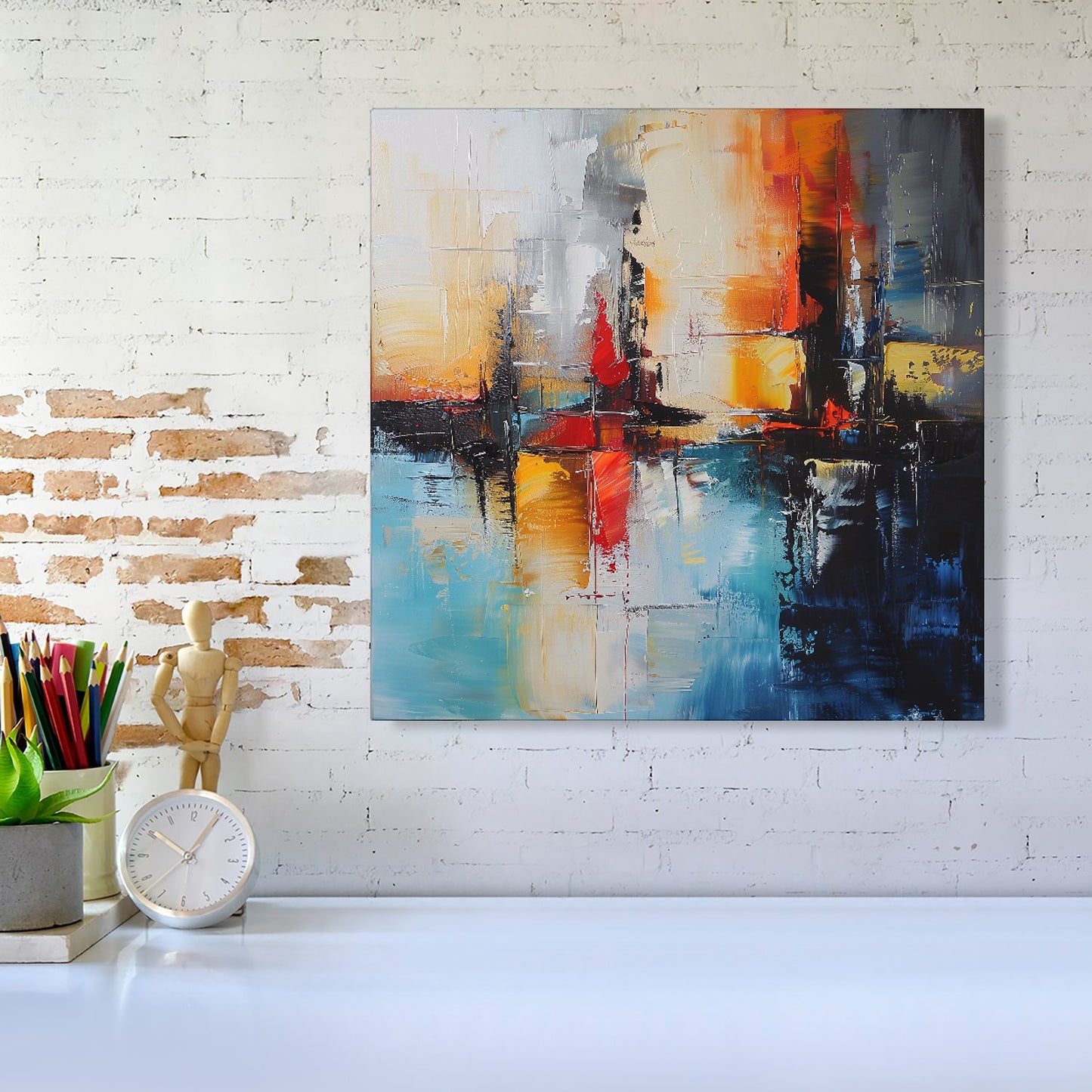 Reflective Splendour: City In Abstract Canvas