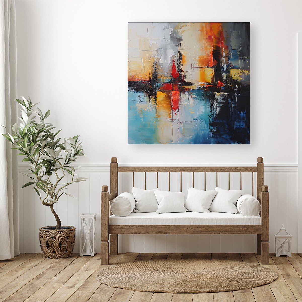 Reflective Splendour: City In Abstract Canvas