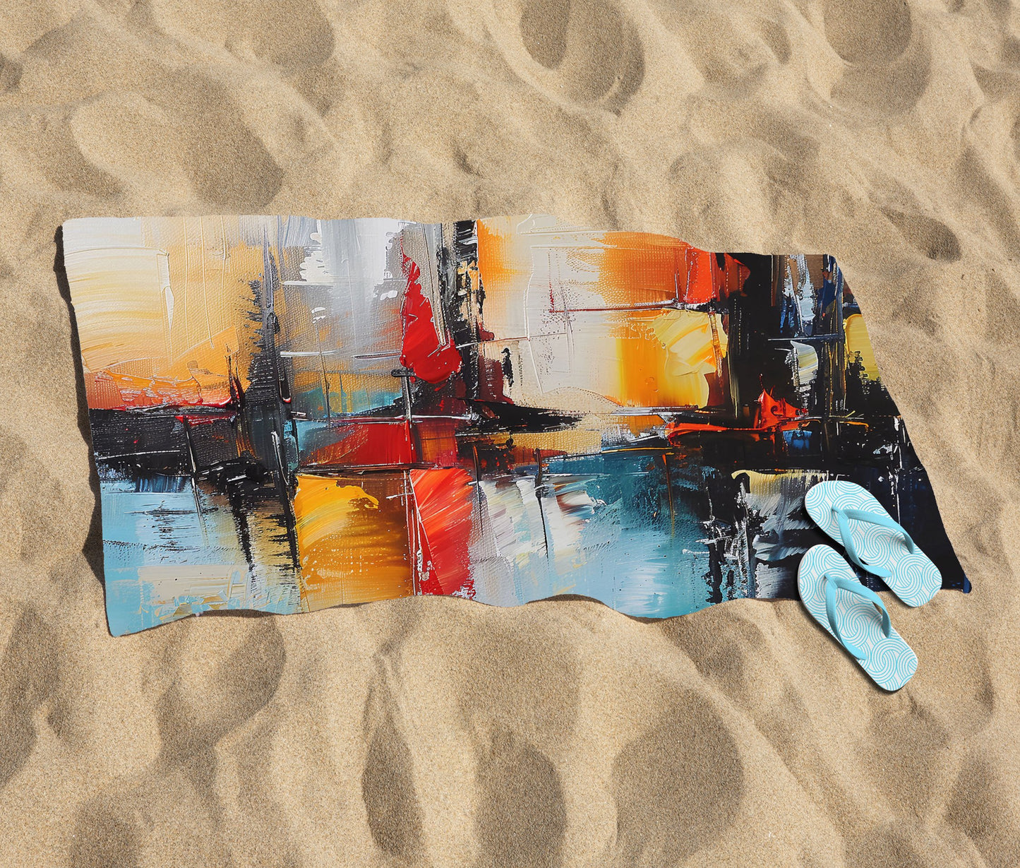 Reflective Splendour: City In Abstract Beach Towel