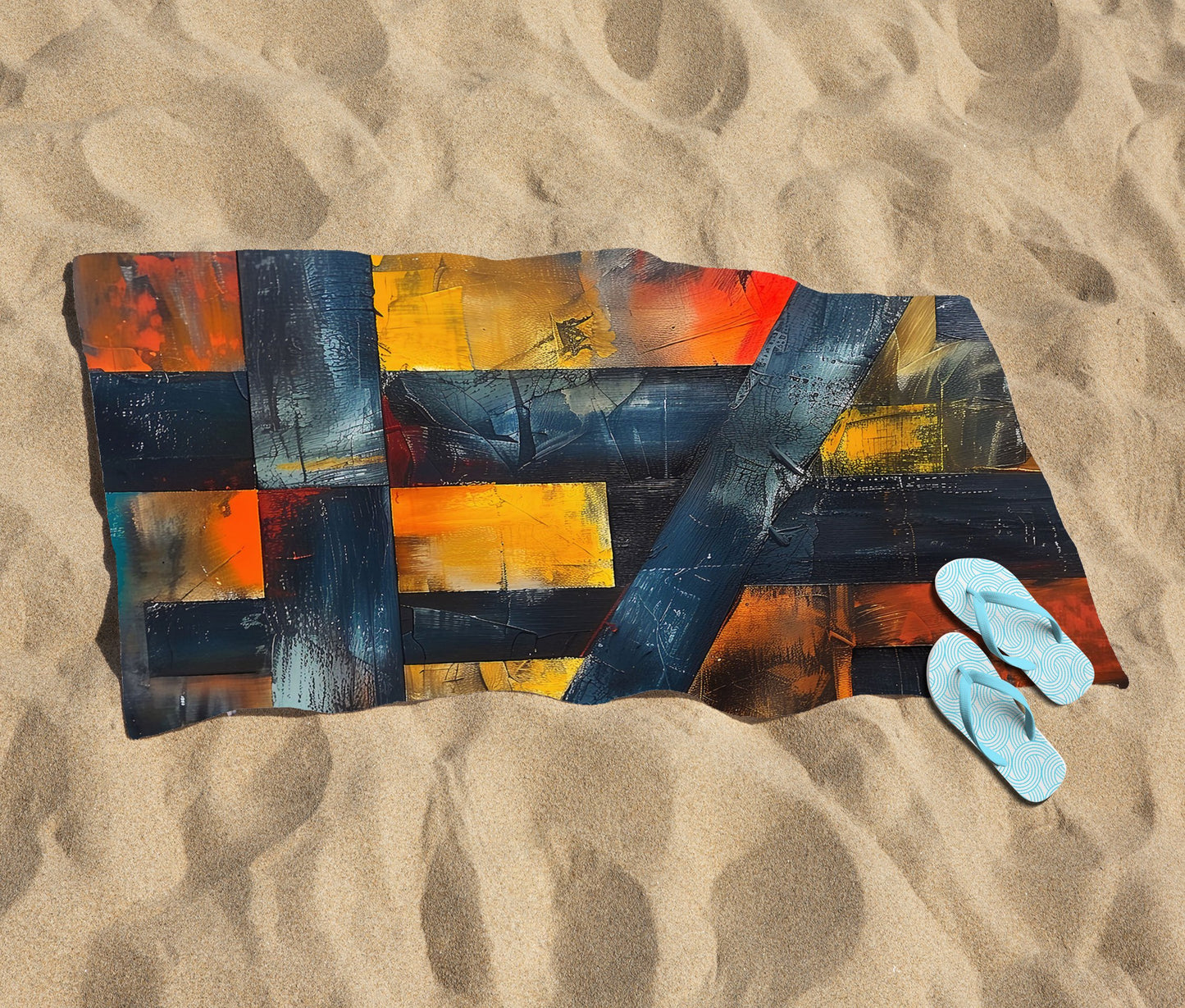 Geometric Interplay: Abstract Patterns Beach Towel