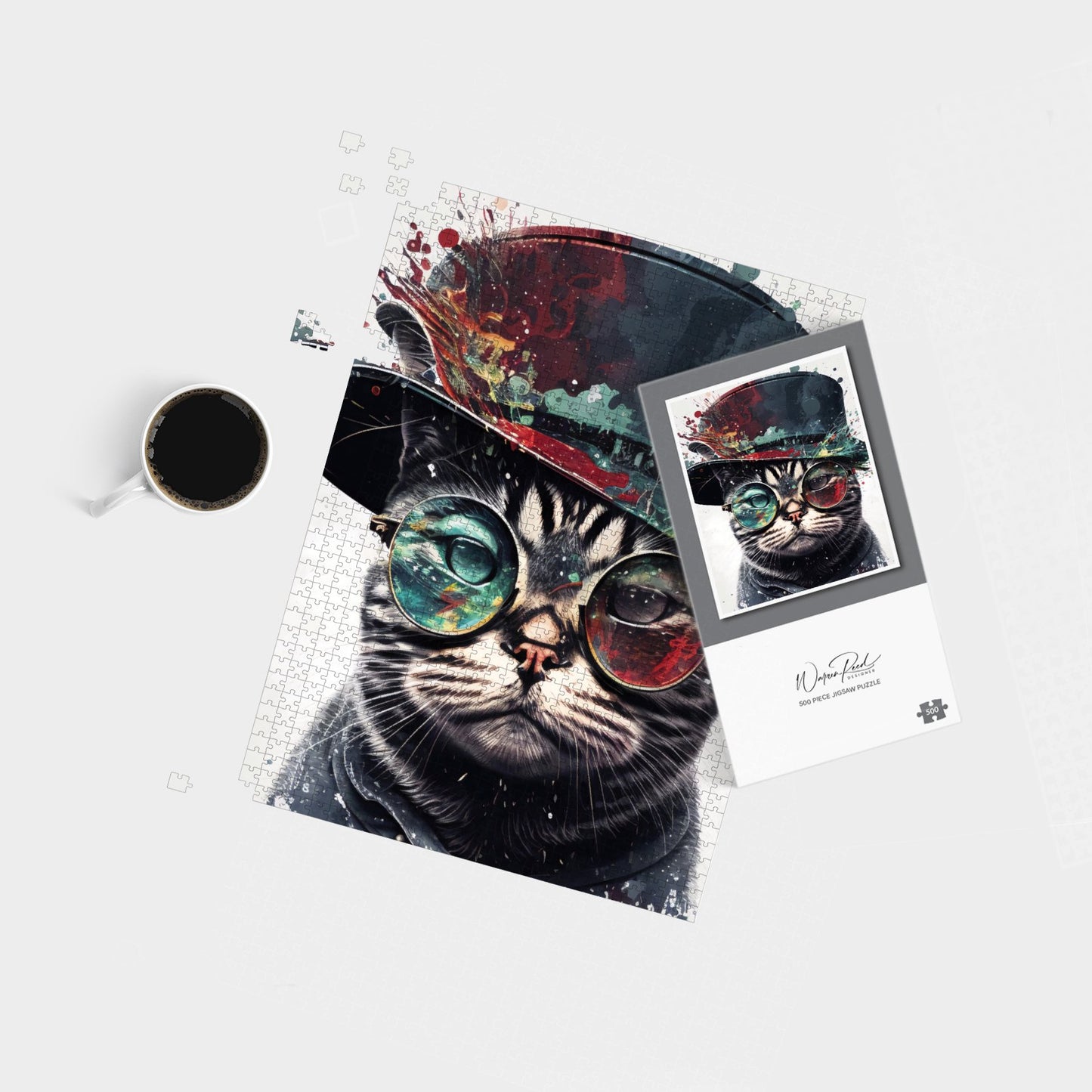 Splashart American Short Haired Cat In Hat Jigsaw Puzzle