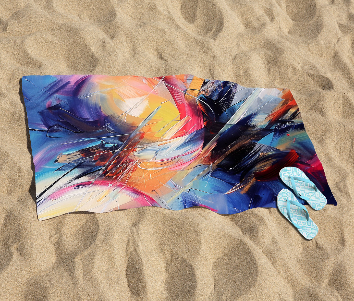 Serene Explosion: Calm Amidst Colours Beach Towel