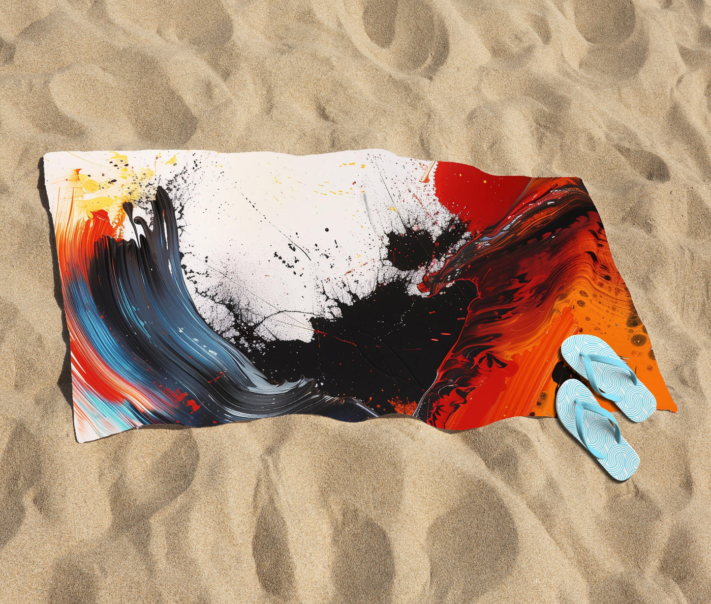 Fiery Waves: Abstract Motion Beach Towel