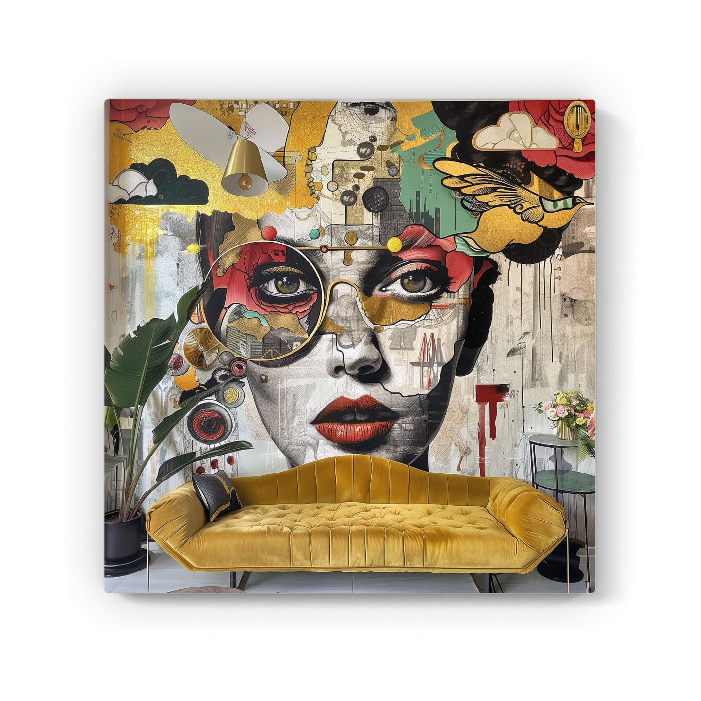 Abstract Face Behind Sofa Canvas