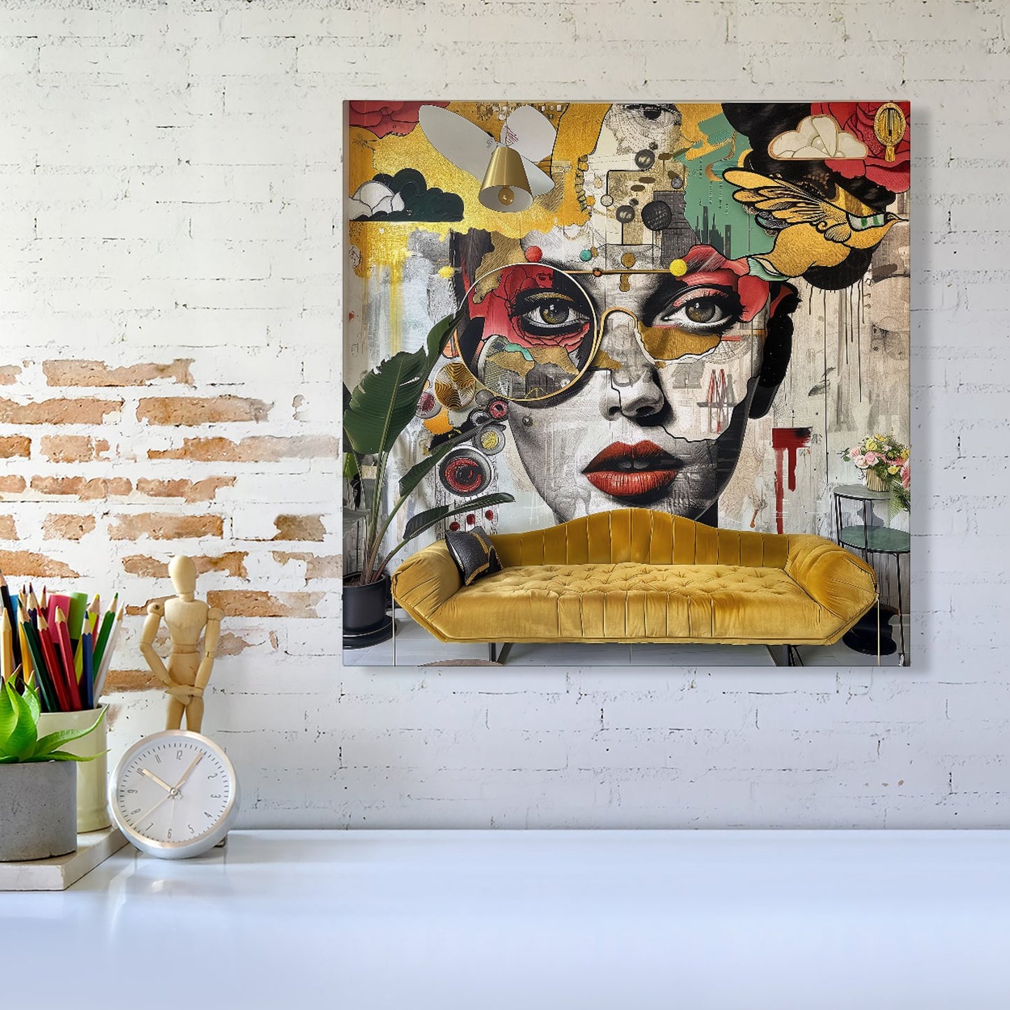 Abstract Face Behind Sofa Canvas