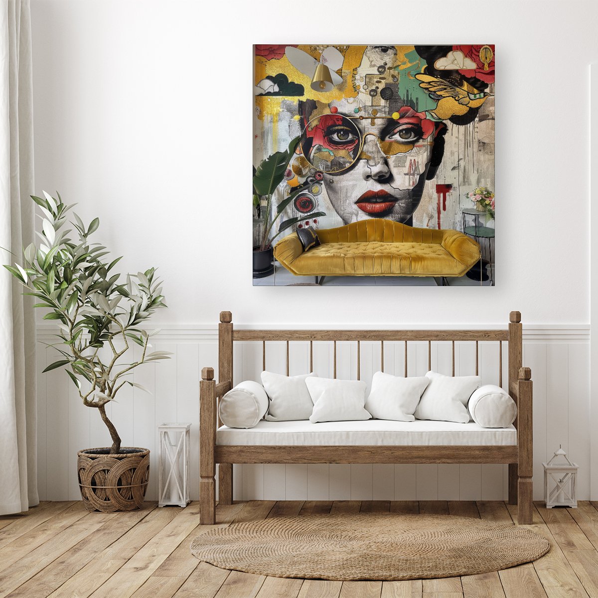 Abstract Face Behind Sofa Canvas