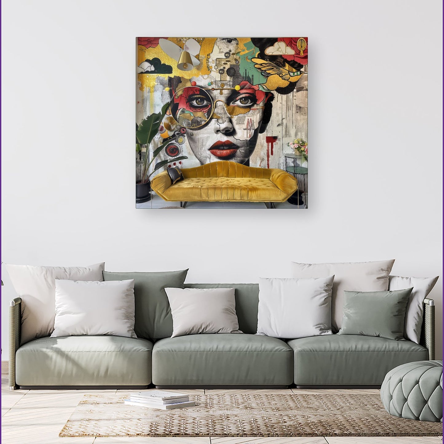 Abstract Face Behind Sofa Canvas