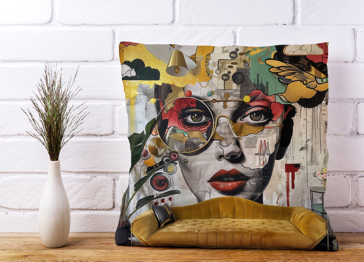 Abstract Face Behind Sofa Cushions