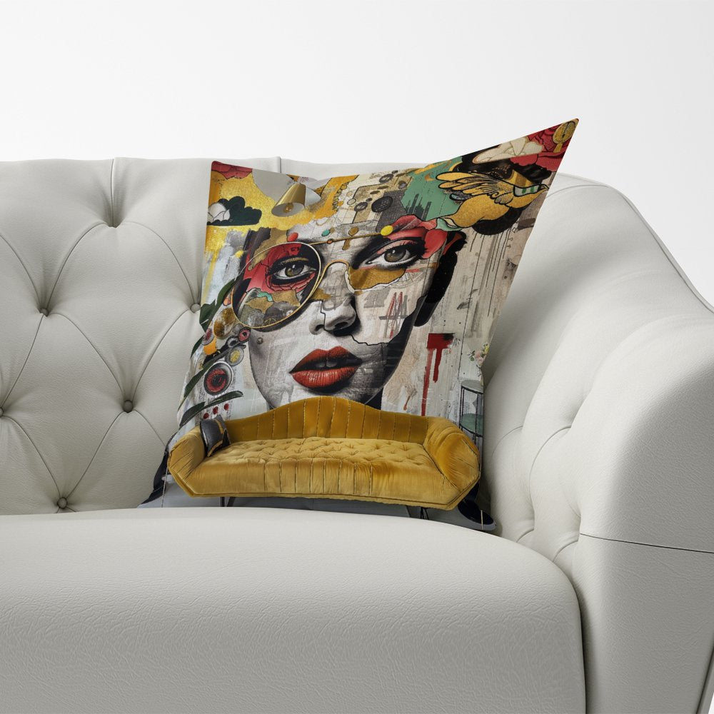 Abstract Face Behind Sofa Cushions