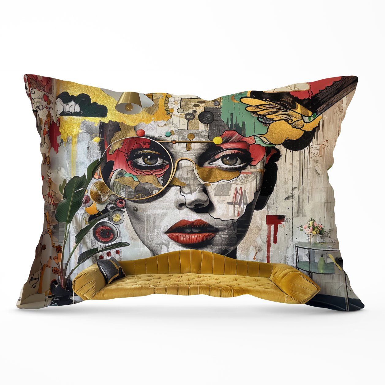 Abstract Face Behind Sofa Cushions