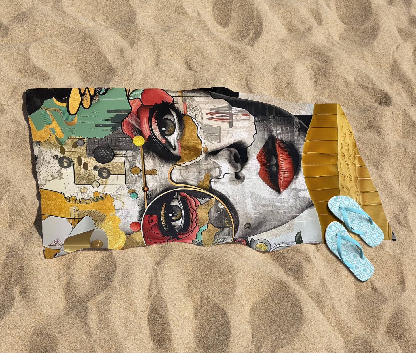 Abstract Face Behind Sofa Beach Towel