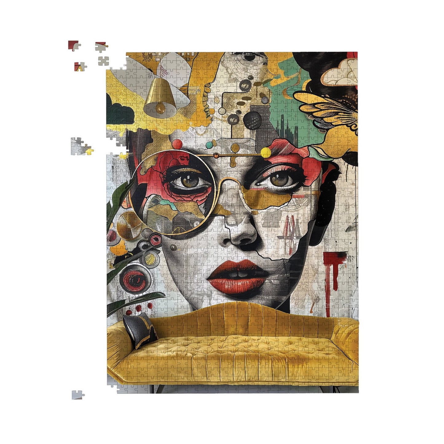 Abstract Face Behind Sofa Jigsaw Puzzle