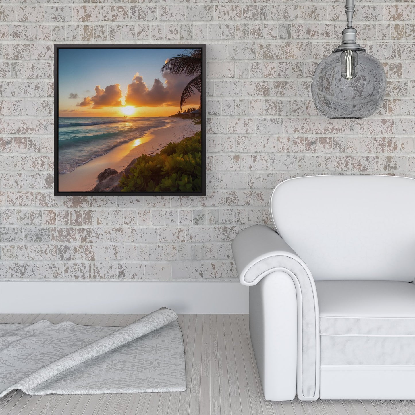 Sunrise On The Beach Framed Canvas