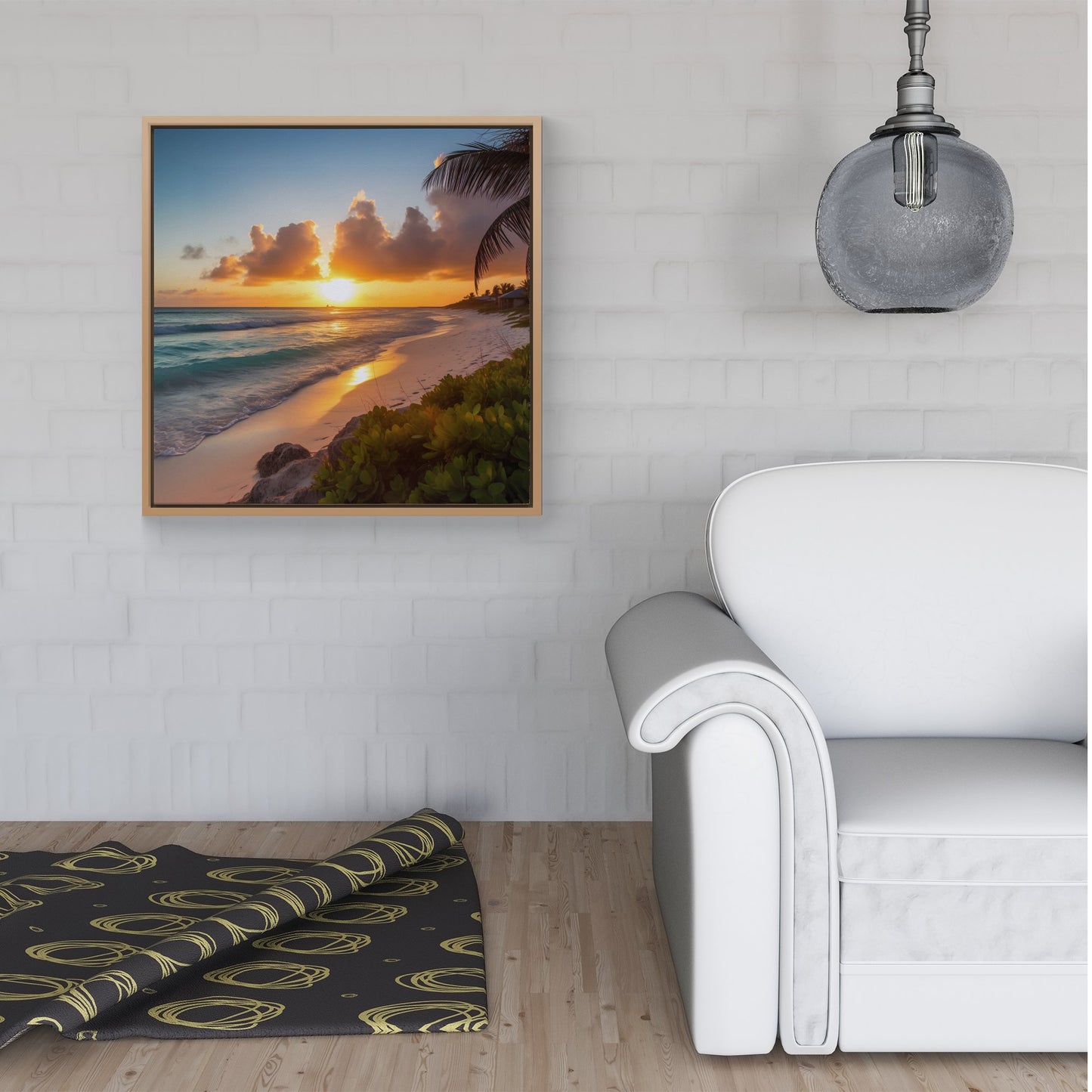 Sunrise On The Beach Framed Canvas