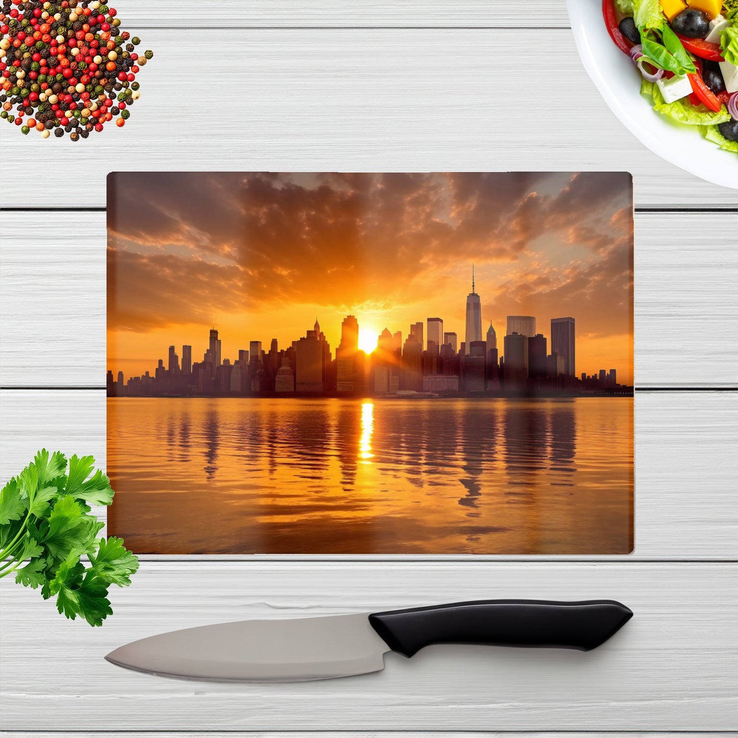 Sunrise In The City Chopping Board