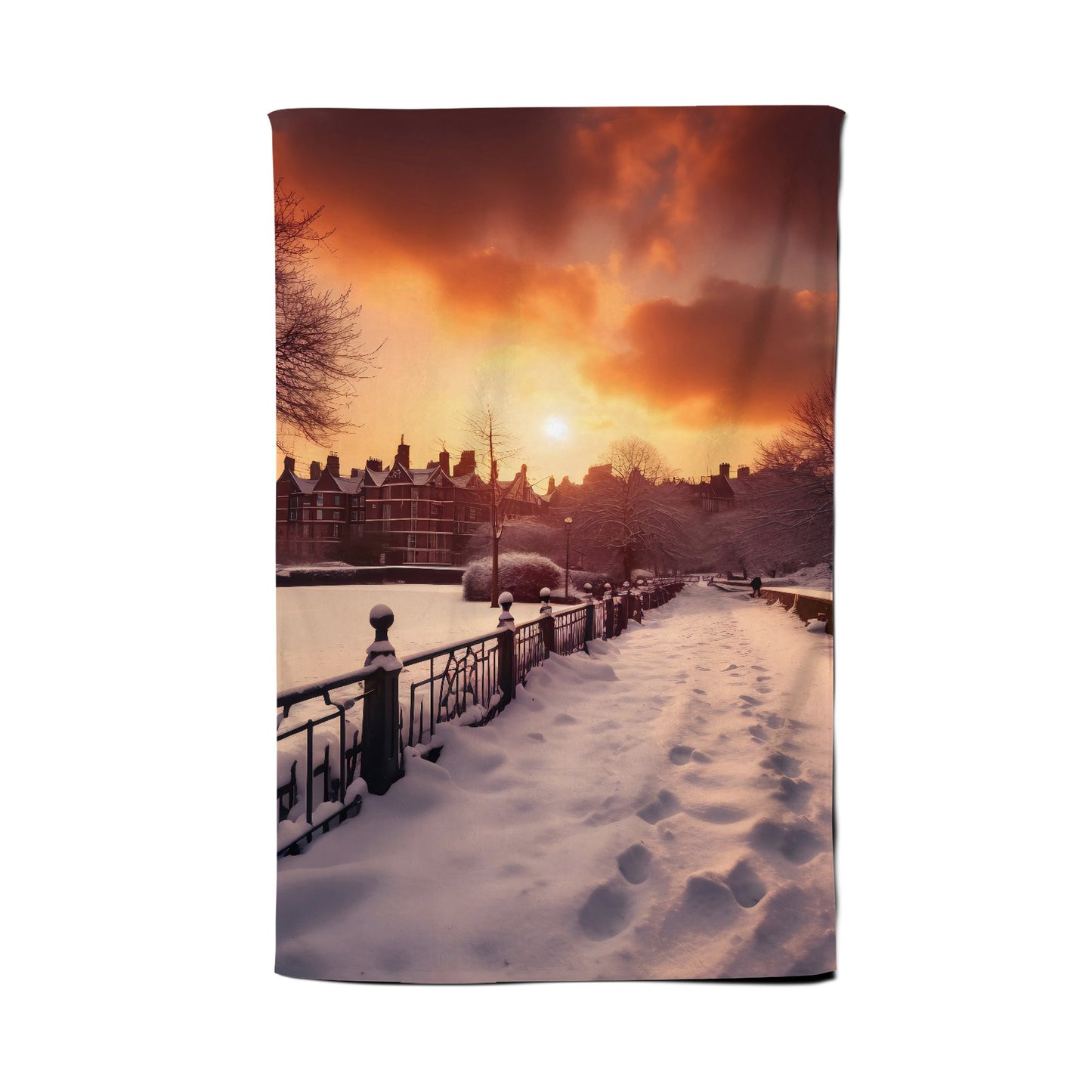A Snowy Walk In London Tea Towel
