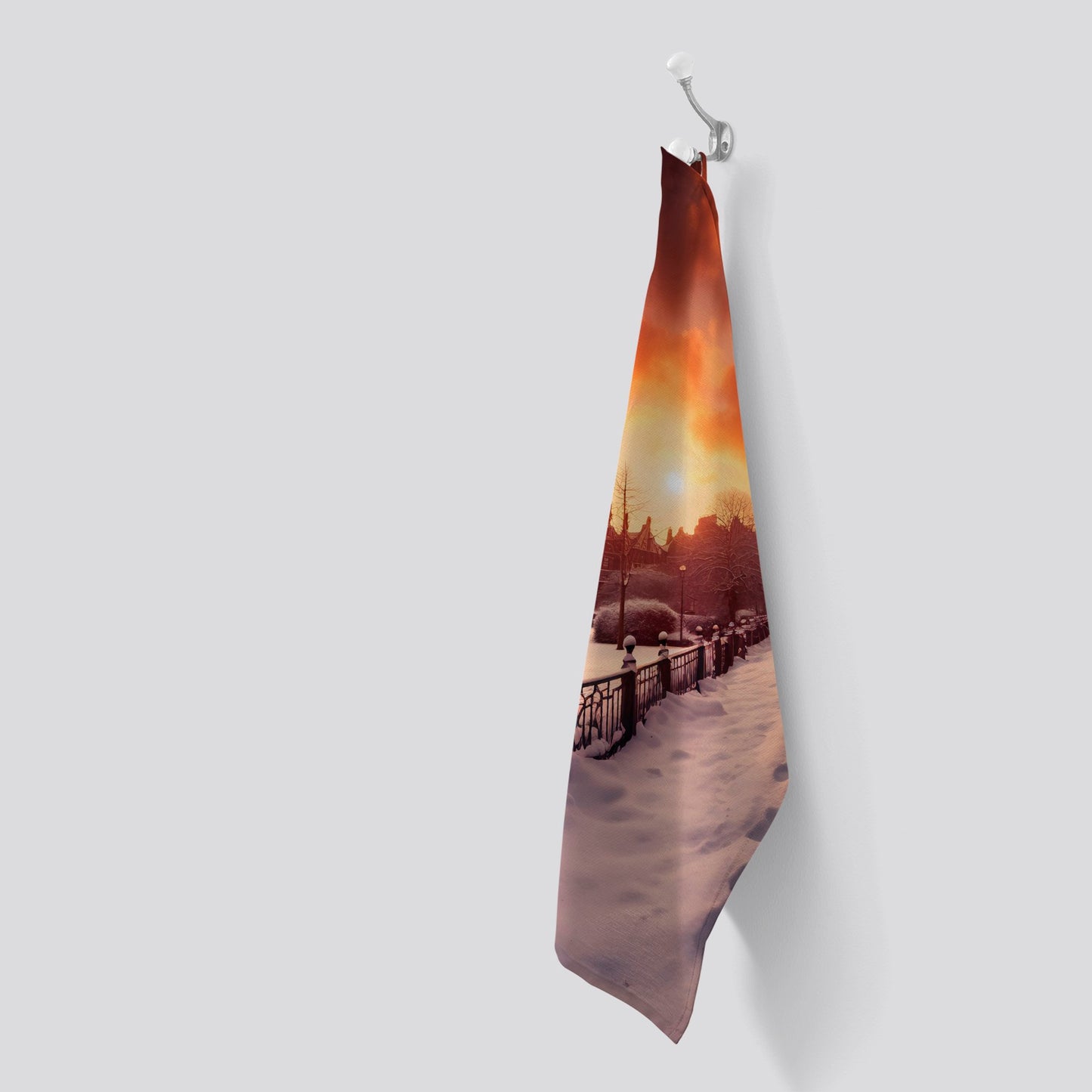 A Snowy Walk In London Tea Towel