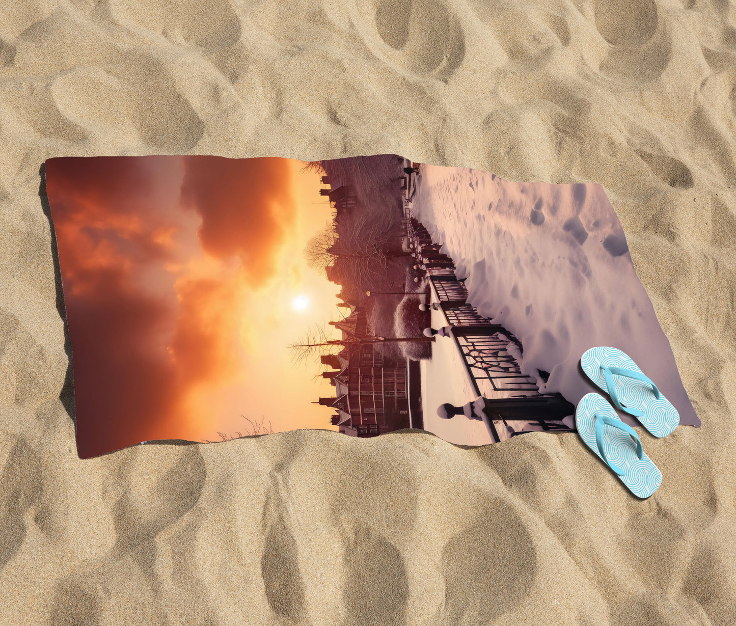 A Snowy Walk In London Beach Towel