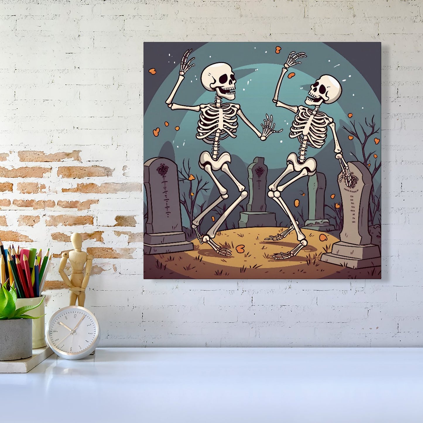 Dancing Skeletons In A Graveyard Canvas