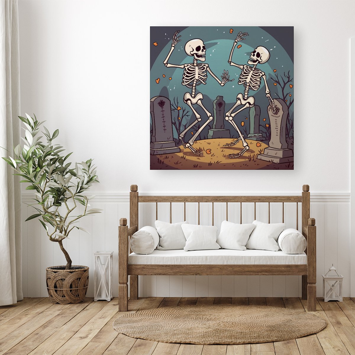 Dancing Skeletons In A Graveyard Canvas