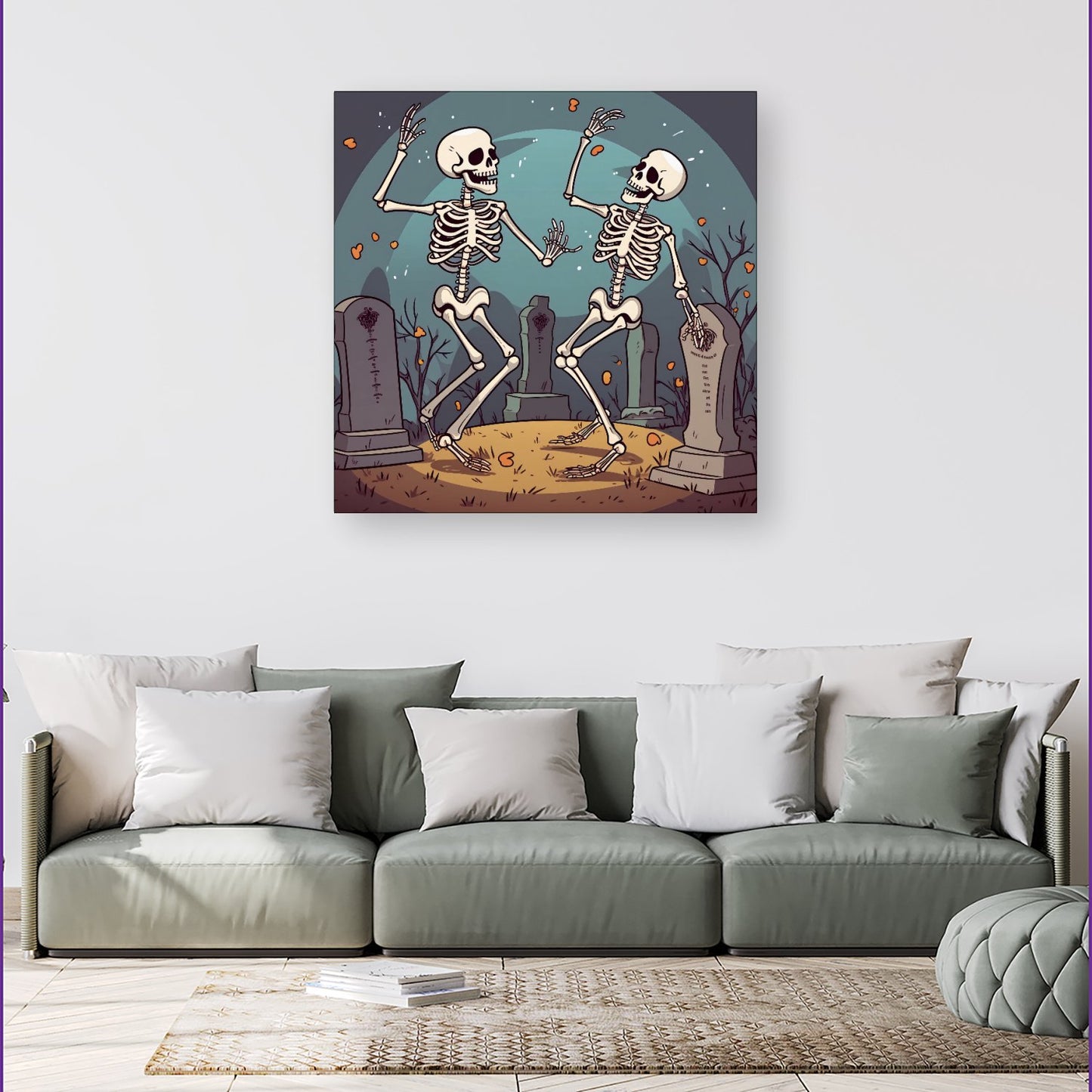 Dancing Skeletons In A Graveyard Canvas