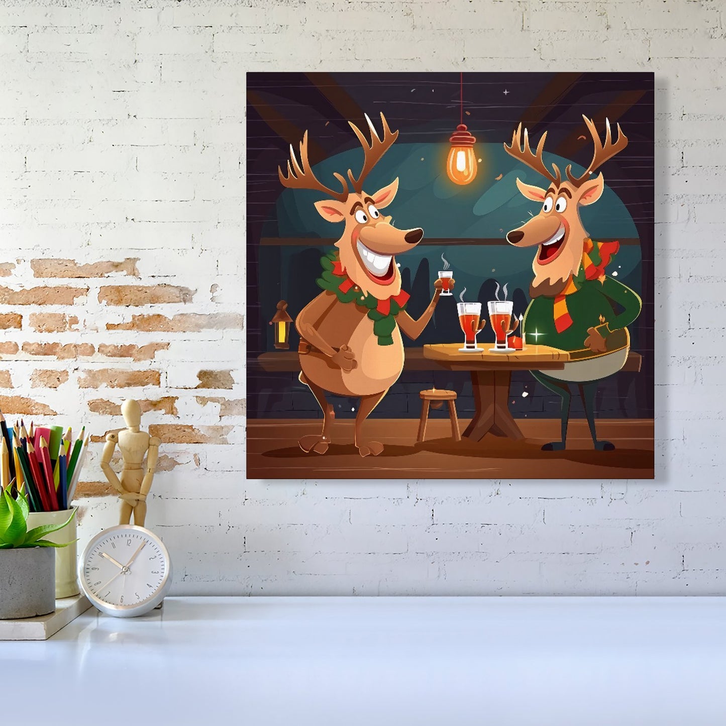 Reindeers Having A Beer Canvas