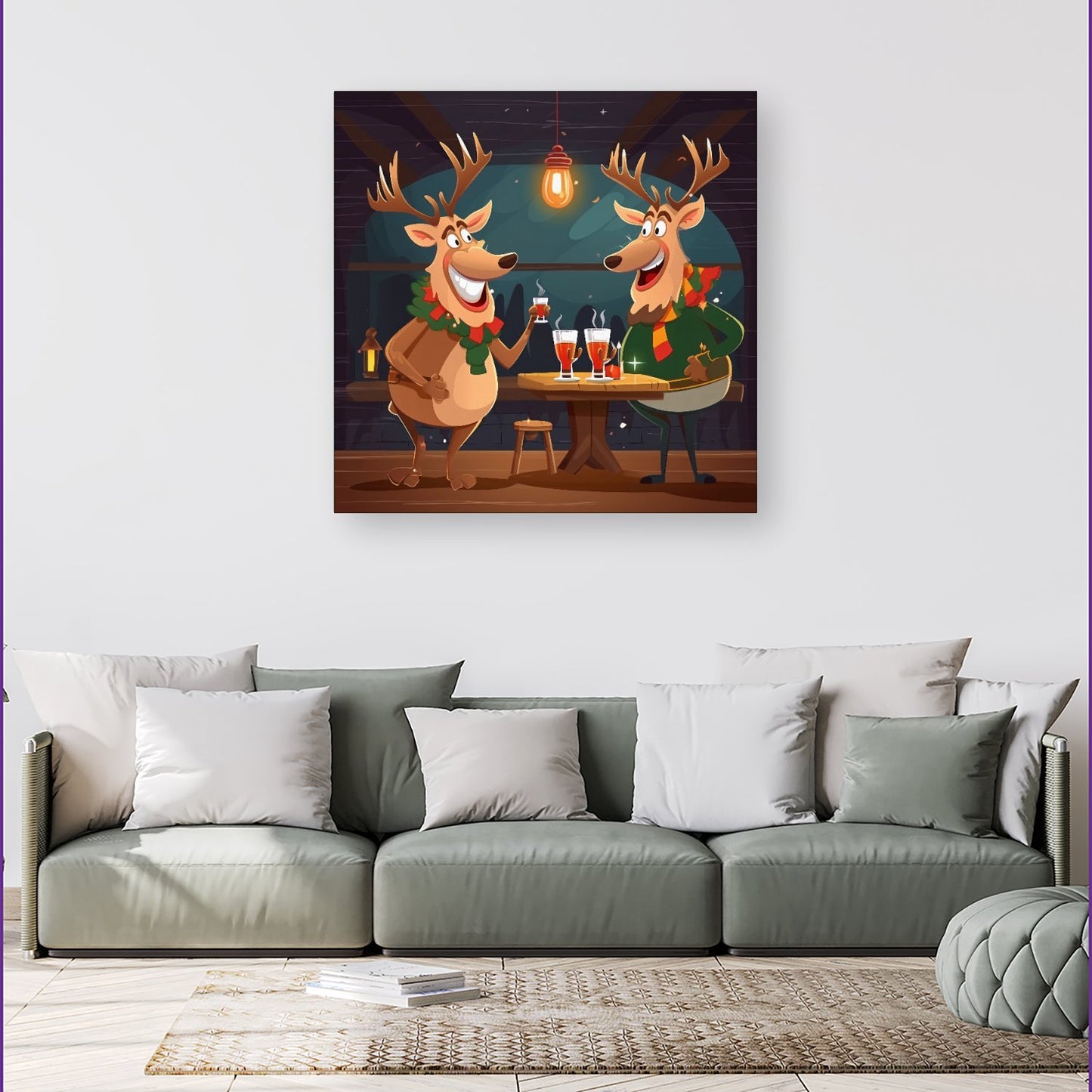Reindeers Having A Beer Canvas