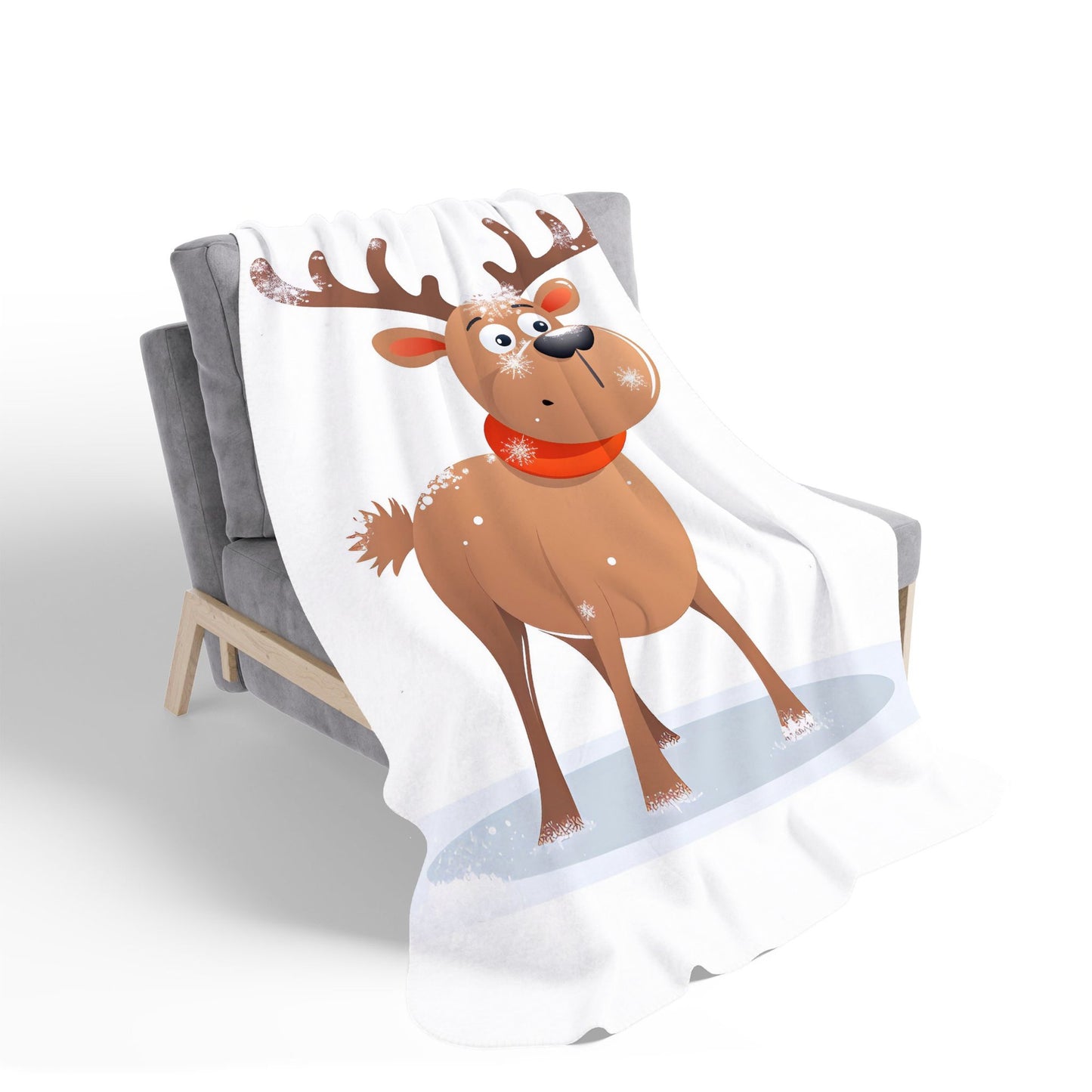 Reindeer In A Scarf Sherpa Blanket
