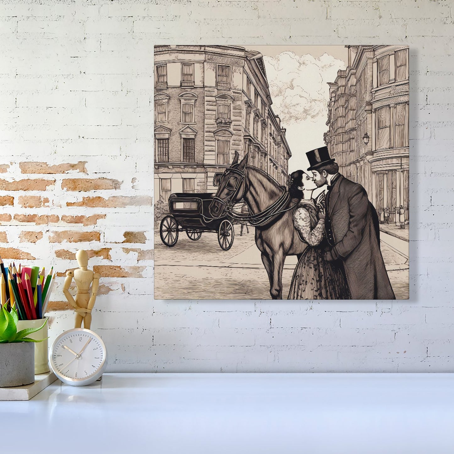 Victorian Lovers On A London Street Canvas