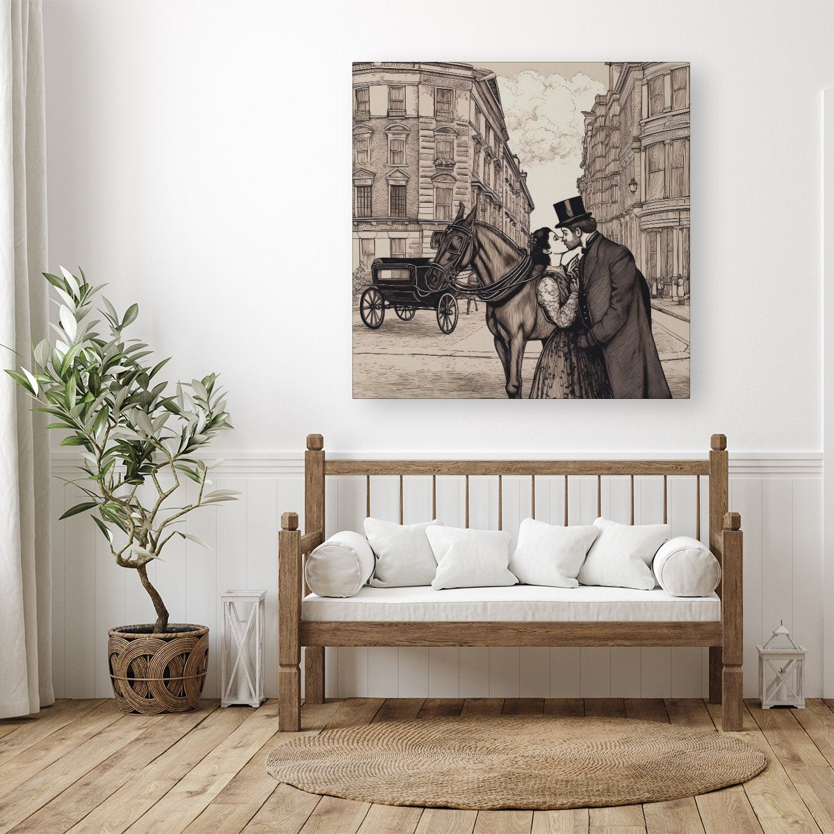 Victorian Lovers On A London Street Canvas
