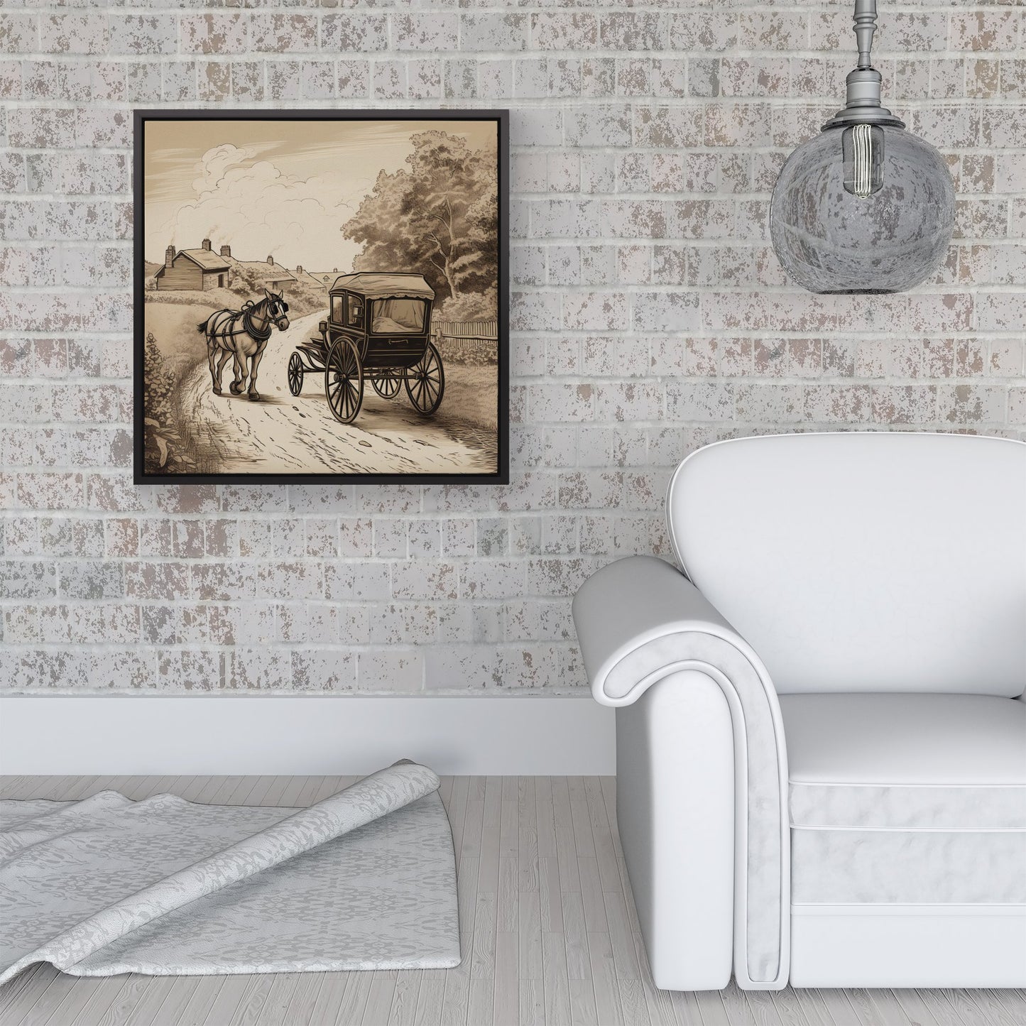 A Horse And His Cart Framed Canvas