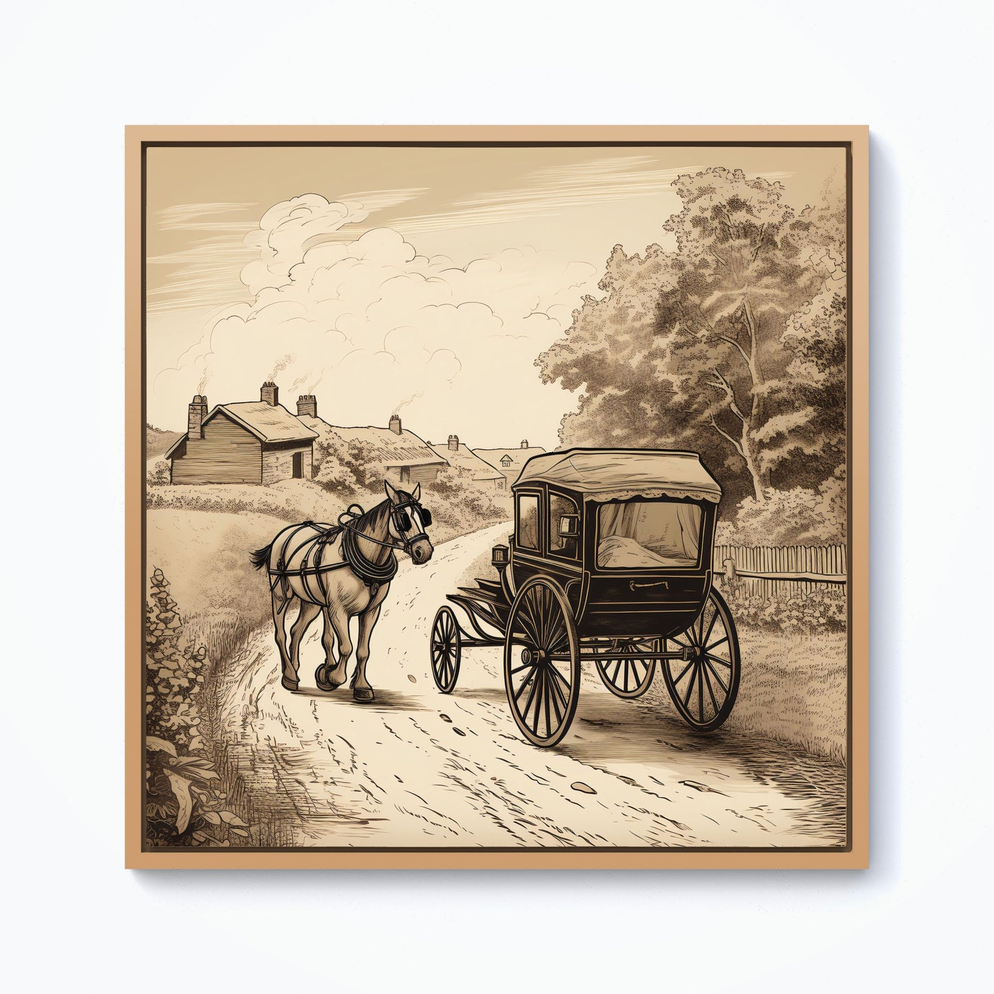 A Horse And His Cart Framed Canvas