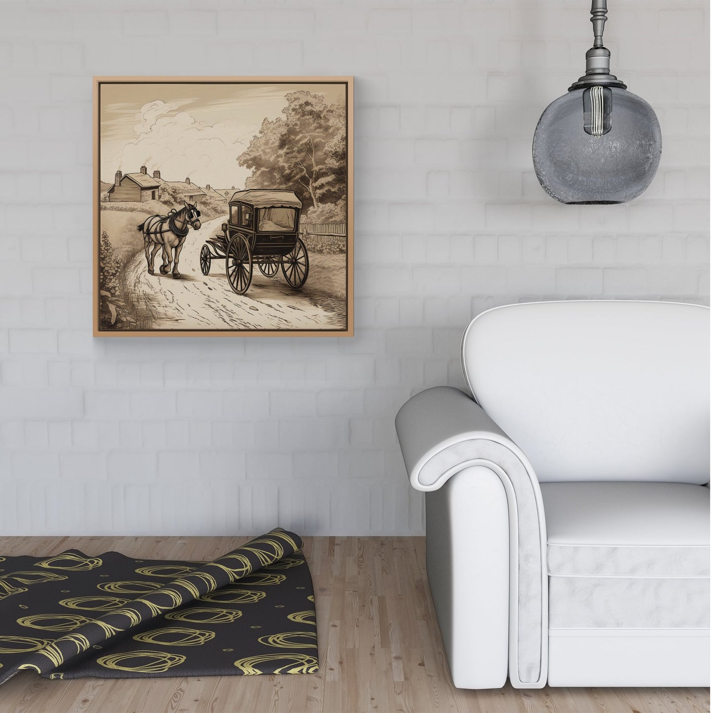 A Horse And His Cart Framed Canvas