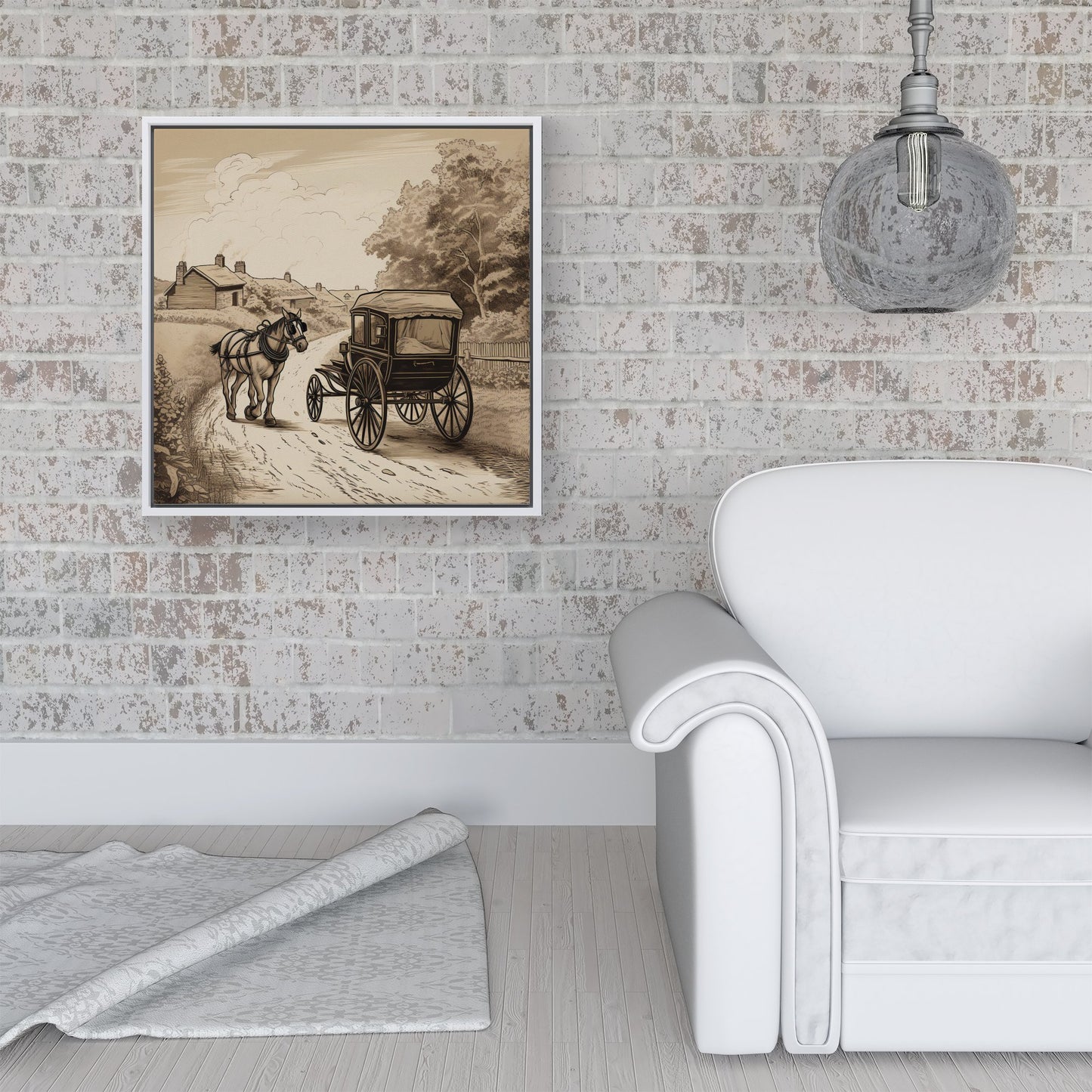 A Horse And His Cart Framed Canvas