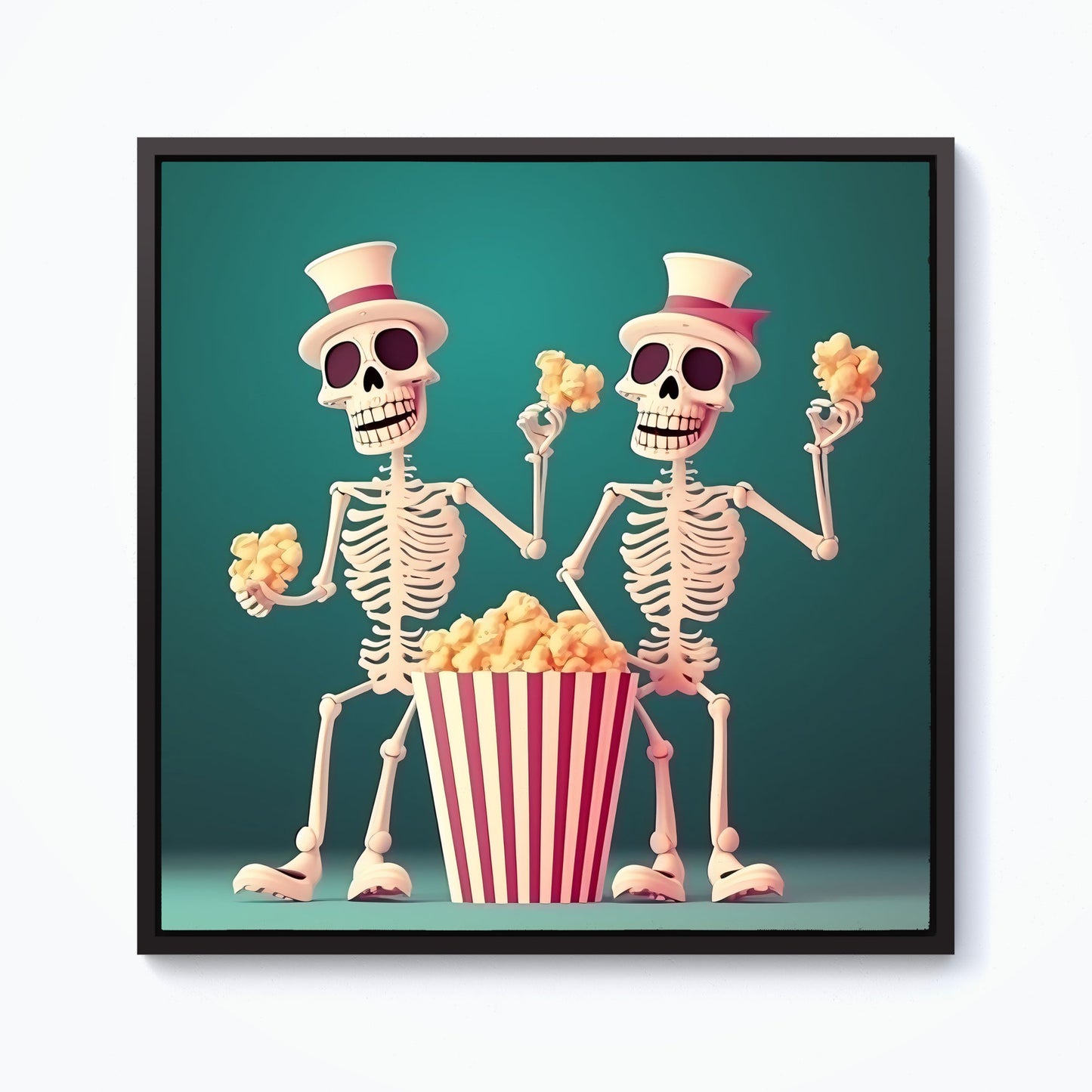 Skeletons With Popcorn Framed Canvas