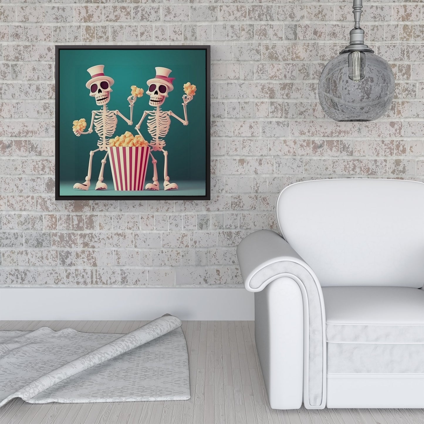 Skeletons With Popcorn Framed Canvas