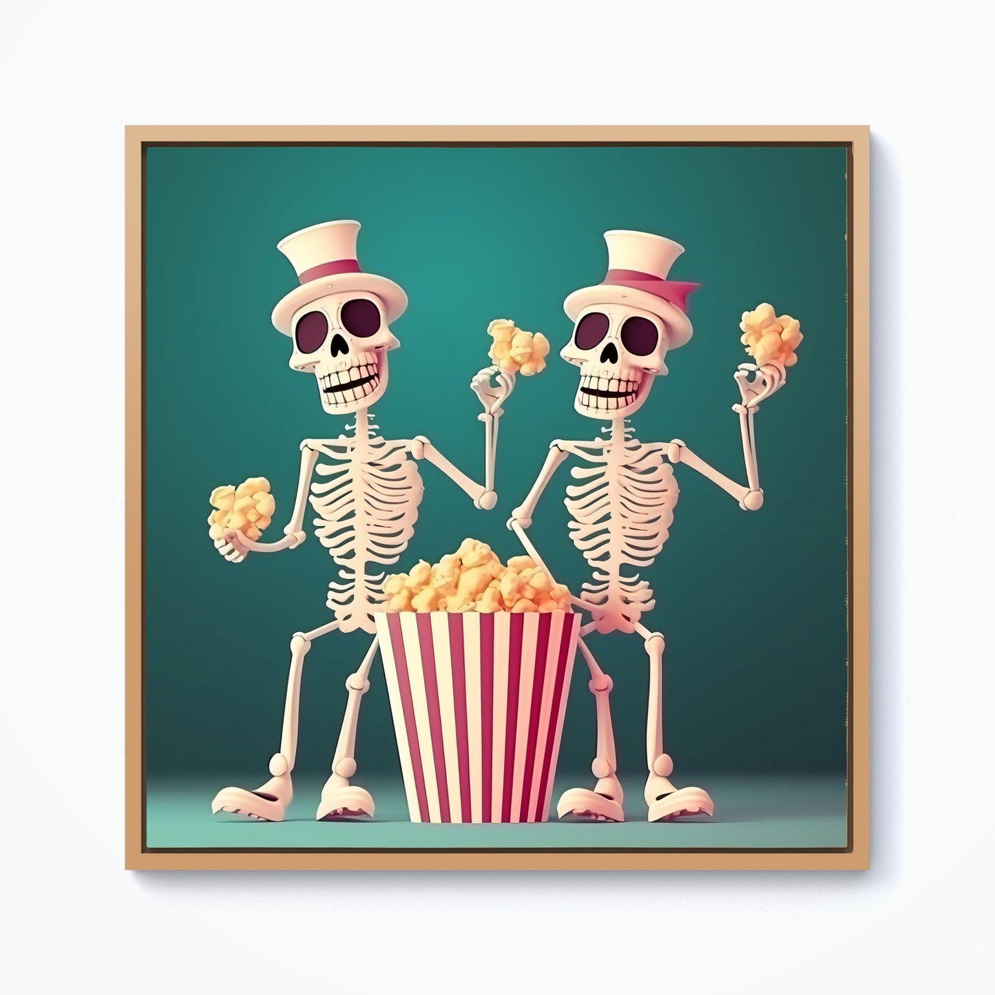 Skeletons With Popcorn Framed Canvas